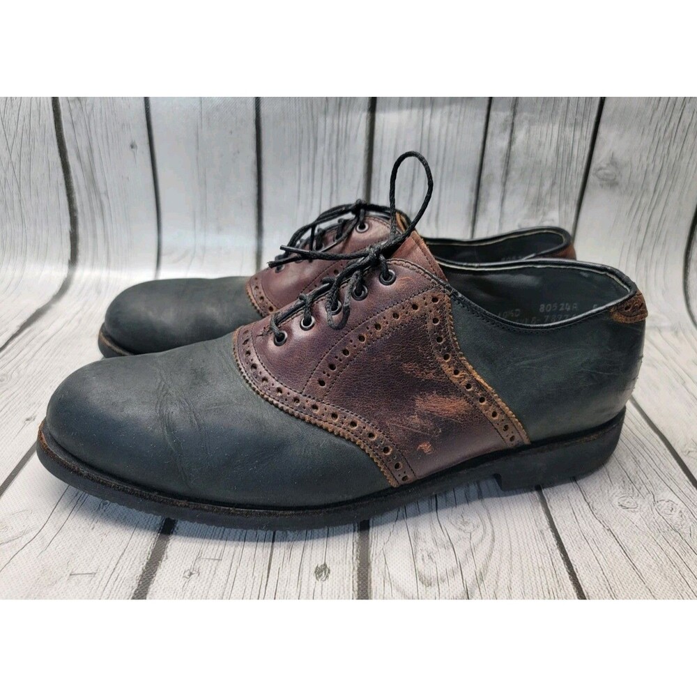 Footjoy Classics 10.5 D Spikeless Leather Teaching Golf Shoe Black Brown Saddle